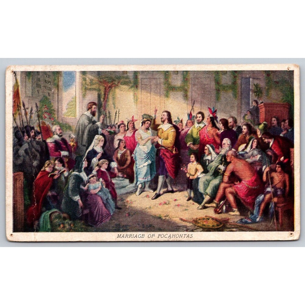 Postcard VA Jamestown Marriage of Pocahontas Native American Unposted c1910s